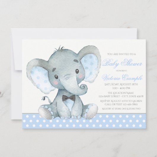 Elephant Baby Boy Shower Invitations (Devant)