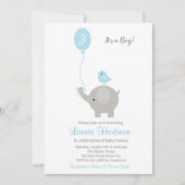 Elephant Baby Boy Shower Invitations avec ballon (Devant)