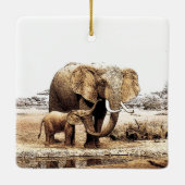 Elephant & Baby Elephant Keramisch Ornament (Achterkant)
