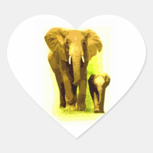 Elephant & Baby Elephant Marcher Sticker Coeur