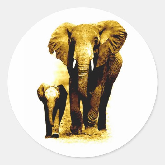 Elephant & Baby Elephant Ronde Sticker (Voorkant)