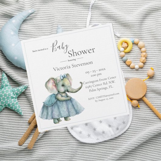 Eléphant Baby Girl Douche Invitation