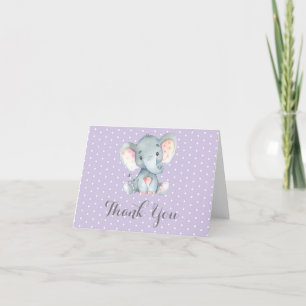 Elephant Baby Girl Paars en grijs Bedankkaart