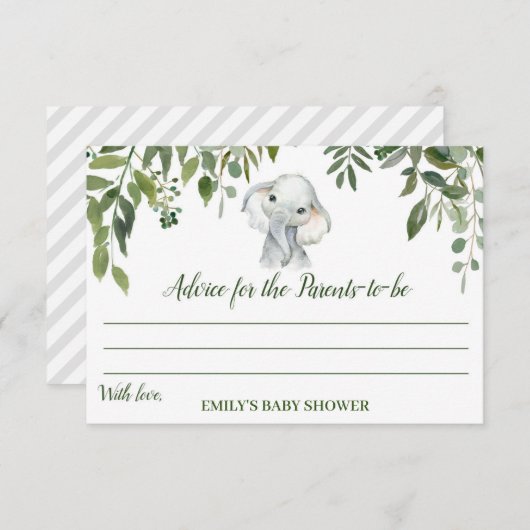 Elephant Baby shower Advice Kards Informatiekaartje (Voorkant / Achterkant)