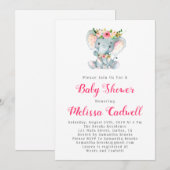 Elephant Baby shower Baby Girl Shower Invitations Kaart (Voorkant / Achterkant)