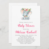 Elephant Baby shower bébé fille douche Invitations (Devant / Derrière)