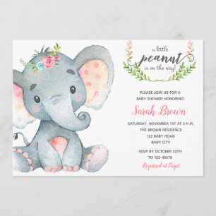 Elephant baby shower bébé fille invitation douche