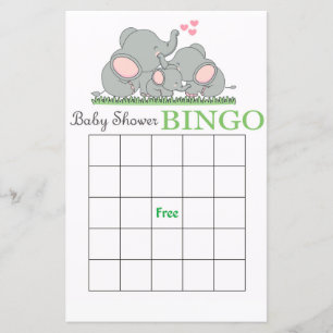 Elephant baby shower bingo
