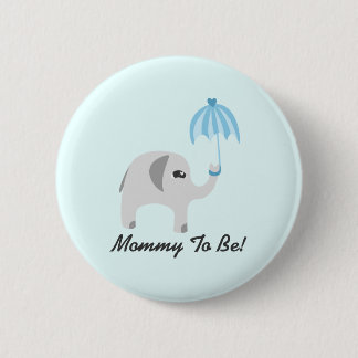 Elephant Baby shower Blue Umbrella Ronde Button 5,7 Cm