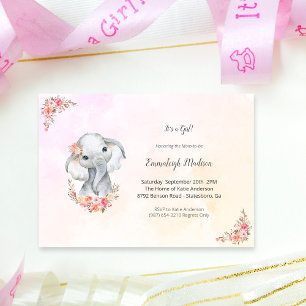 Elephant Baby shower Boho Chic Coral Waterverf Kaart