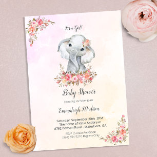 Elephant Baby shower Boho Chic Coral Waterverf Kaart