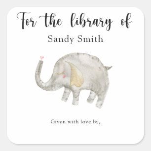 Elephant Baby shower bookplate, boeken voor baby Vierkante Sticker
