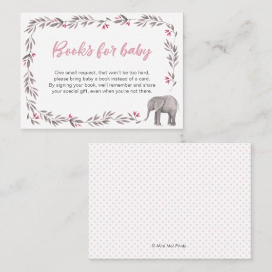 Elephant Baby shower Books for baby Informatiekaartje (Voorkant / Achterkant)