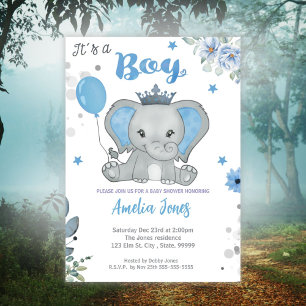 Elephant Baby shower Boy Kaart