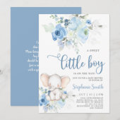 Elephant Baby shower Boy Kaart (Voorkant / Achterkant)