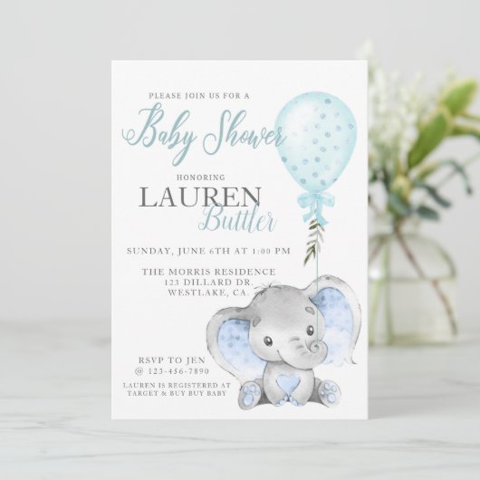 ELEPHANT, BABY SHOWER, BOY SHOWER, EEN LICHAAM (Staand voorkant)