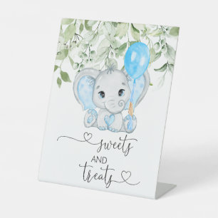Elephant Baby shower Boy Sweets and Treatment Reclamebord Met Voetstuk