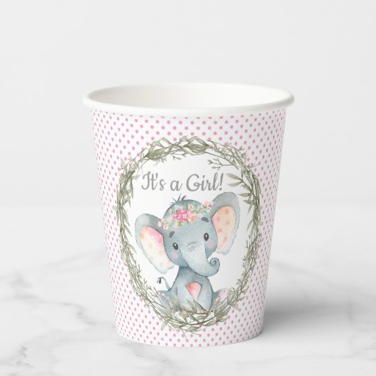 Elephant Baby shower Cups van zoete meisjes Papieren Bekers (Achterkant)