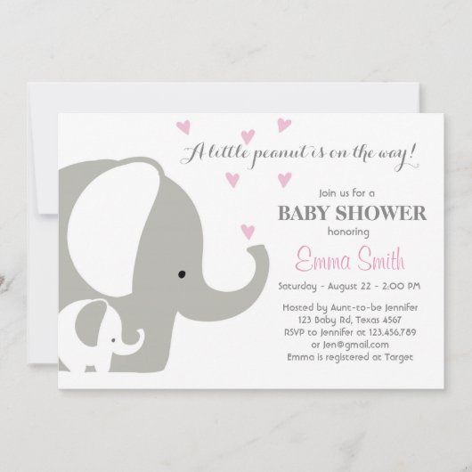 Elephant Baby shower Elephant-uitnodiging Baby Gir Kaart (Voorkant)