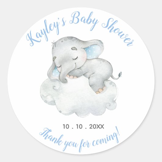 Elephant Baby shower Favoriser Sticker Dormir Drea (Devant)