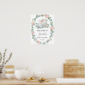 Elephant Baby shower Floral Greenery Welcome Poster (Keuken)