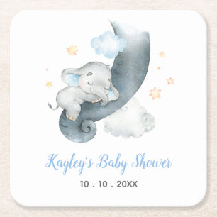 Elephant Baby shower gepersonaliseerd (Elephant Cl Vierkante Kartonnen Onderzetter