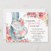 Elephant baby shower girl coral floral watercolos kaart (Voorkant)