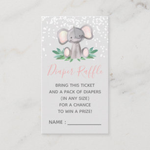 Elephant Baby shower Girl Diaper Raffle Ticket Informatiekaartje