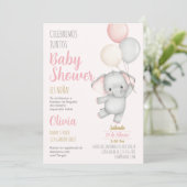 Elephant Baby shower Girl Espagnol Invitation (Debout devant)
