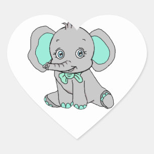 Elephant Baby shower grijs en Blauwgroen Hart Sticker