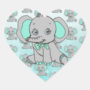 Elephant Baby shower grijs en Blauwgroen Hart Sticker