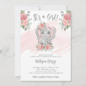 Elephant Baby shower Het is een meisjesuitnodiging Kaart (Voorkant)