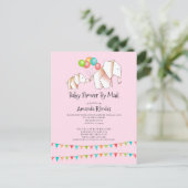 Elephant Baby shower Invision by Mail Pink Uitnodiging Briefkaart (Staand voorkant)