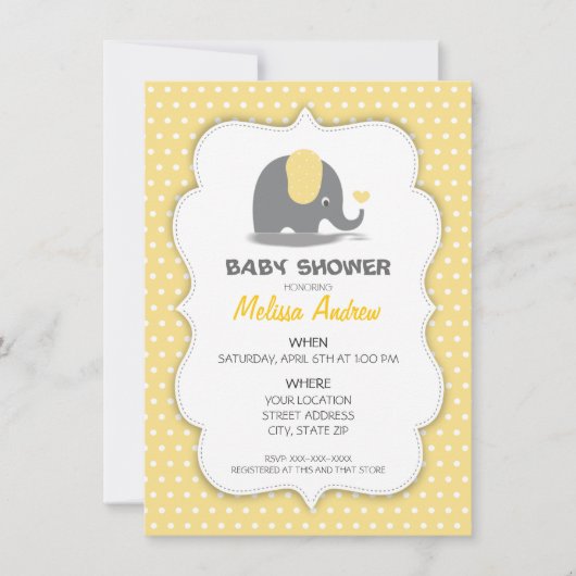 Elephant baby shower invitation (Devant)