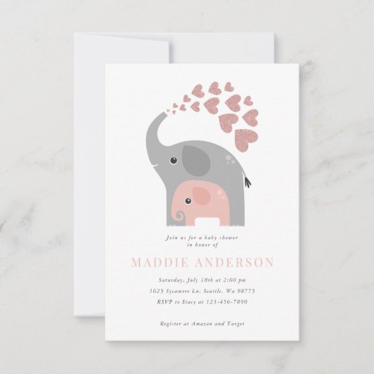 Elephant Baby shower Invitation Aankondiging (Voorkant)