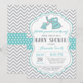 Elephant Baby shower Invitation Aqua and Grey Kaart (Voorkant / Achterkant)