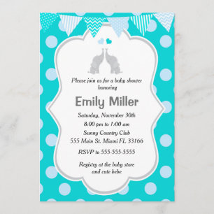 Elephant Baby shower Invitation Blauwgroen Blue Tw Kaart