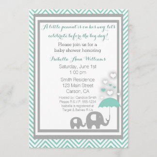Elephant Baby shower Invitation - Blue and Grey Kaart