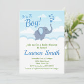Elephant Baby shower Invitation Blue Elephant Boy Kaart (Staand voorkant)
