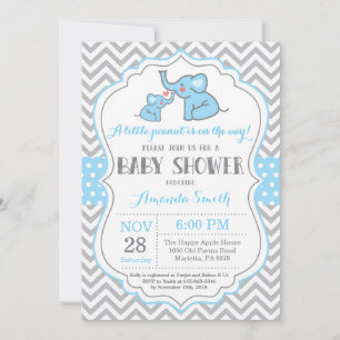 Elephant Baby shower Invitation Blue en Grey Kaart