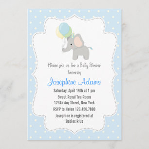 Elephant Baby shower Invitation Blue Kaart