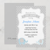 Elephant Baby shower Invitation Blue Kaart (Voorkant / Achterkant)