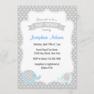 Elephant Baby shower Invitation Blue Kaart