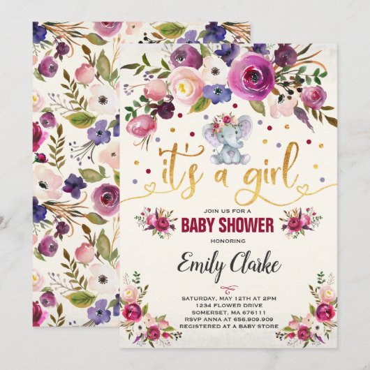 Elephant Baby shower Invitation Boho Baby shower Kaart (Voorkant / Achterkant)