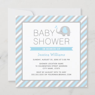 Elephant Baby shower Invitation Boy - Blue & Grey Kaart