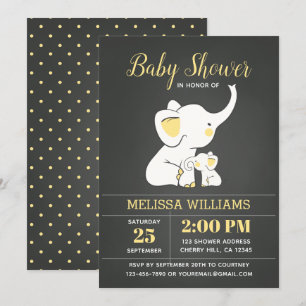 Eléphant Baby shower Invitation Chalkboard Neutre