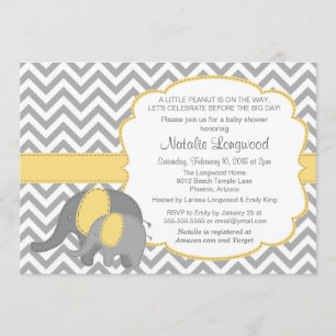 Elephant Baby shower Invitation, Chevron, geel Kaart