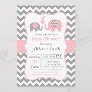 Elephant Baby shower Invitation, Chevron Kaart