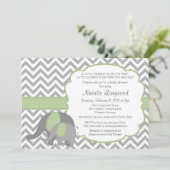 Elephant Baby shower Invitation Chevron mint groen Kaart (Staand voorkant)