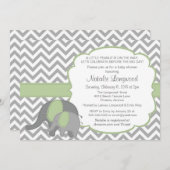 Elephant Baby shower Invitation Chevron mint groen Kaart (Voorkant / Achterkant)